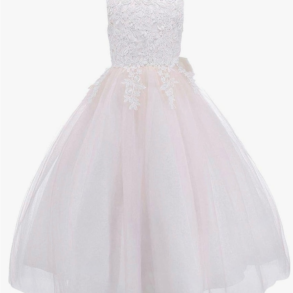 Lace Flower Girl Wedding, Formal, Communion Pink Bow Dress